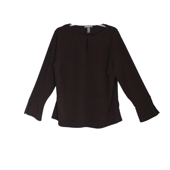 Kate Hill Blouse Pullover Keyhole Neckline Long Bell Sleeves Brown Woman's 1X - Picture 5 of 5